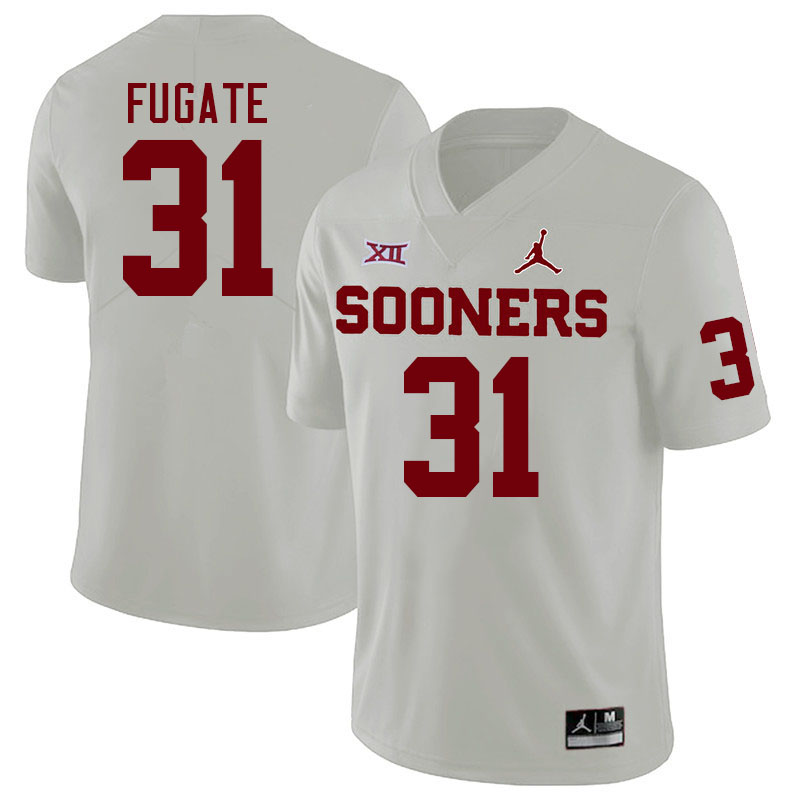 Men #31 Cale Fugate Oklahoma Sooners College Football Jerseys Stitched Sale-White - Click Image to Close